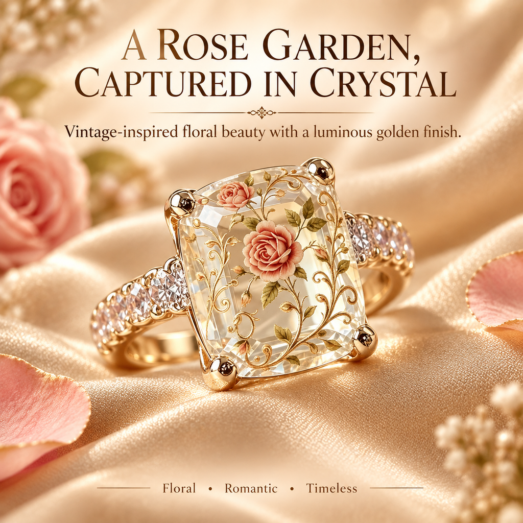 🌸 Vintage Floral Art Ring – Gold-Tone Statement Ring Collection ✨