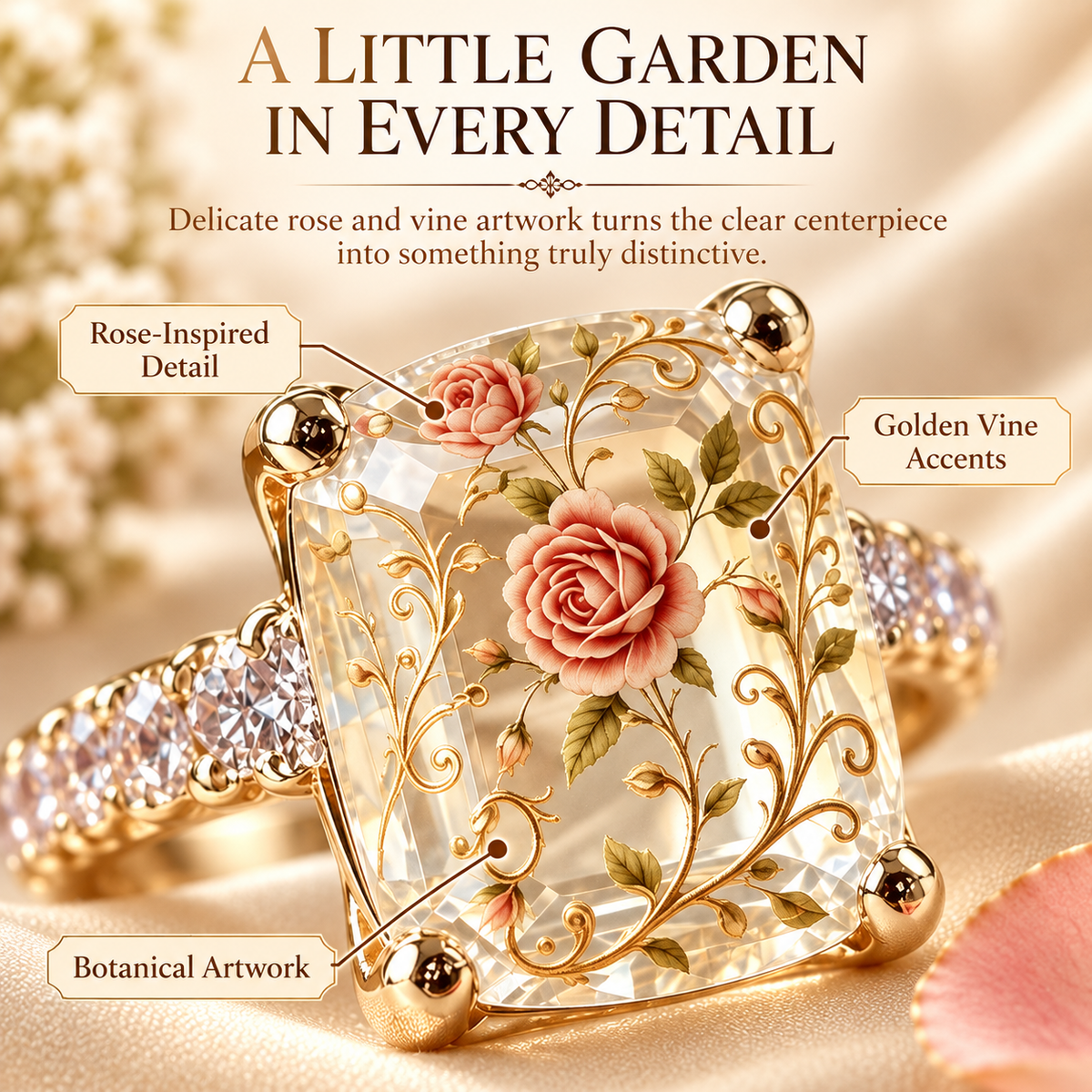 🌸 Vintage Floral Art Ring – Gold-Tone Statement Ring Collection ✨