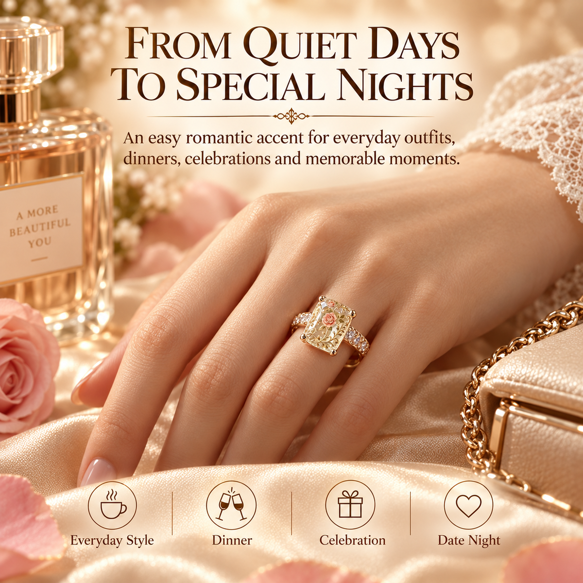 🌸 Vintage Floral Art Ring – Gold-Tone Statement Ring Collection ✨